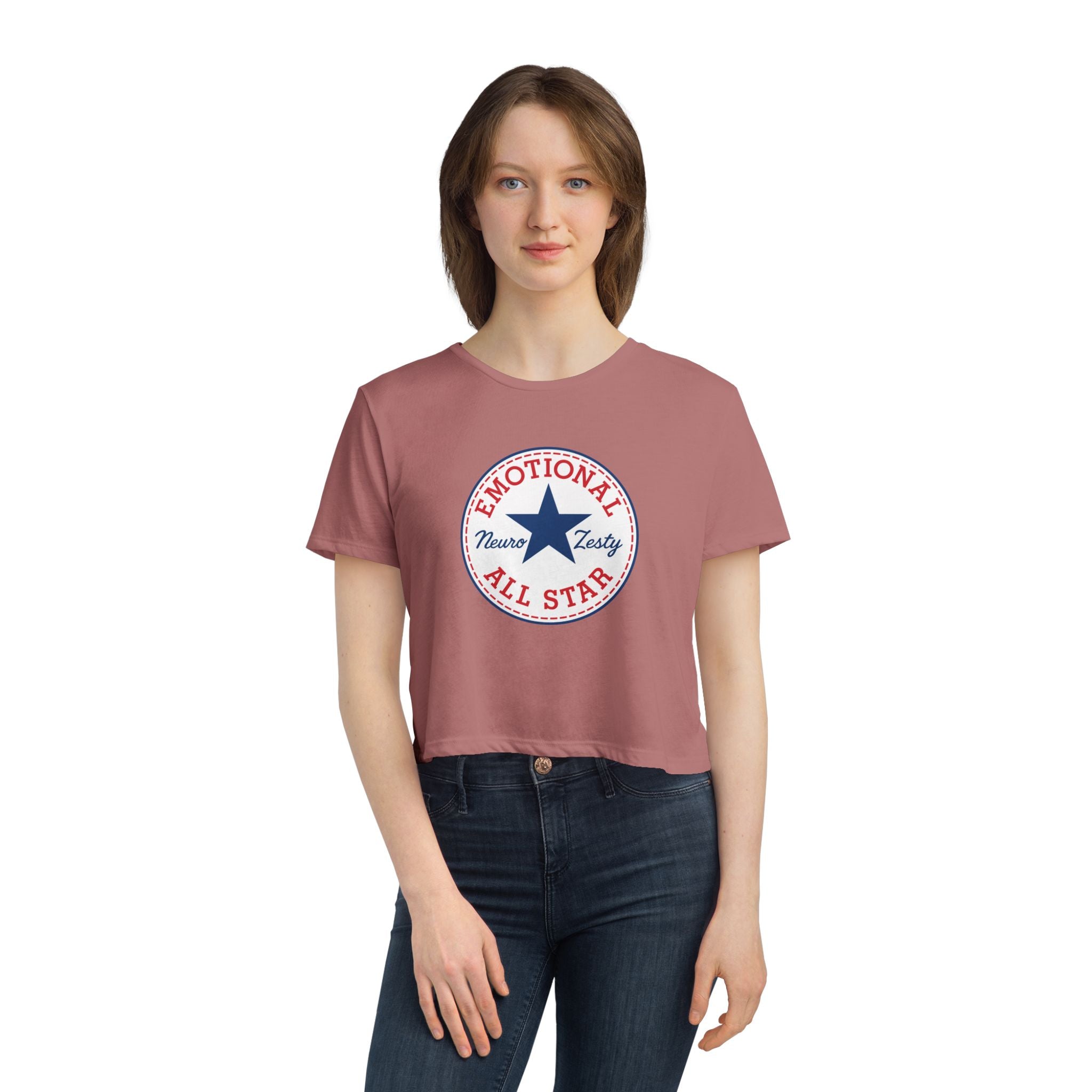 Emotional All-Star – Flowy Cropped T-Shirt for Big Feelings