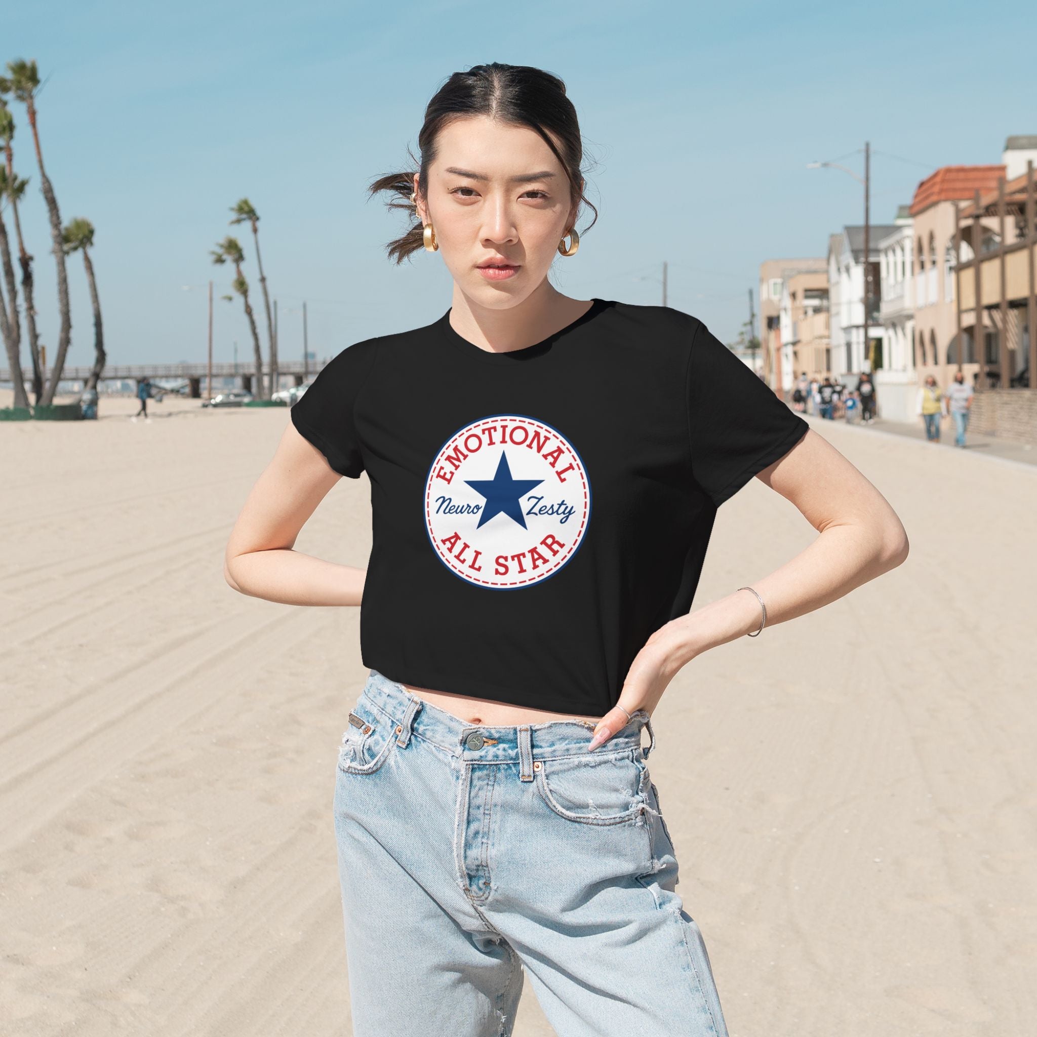 Emotional All-Star – Flowy Cropped T-Shirt for Big Feelings