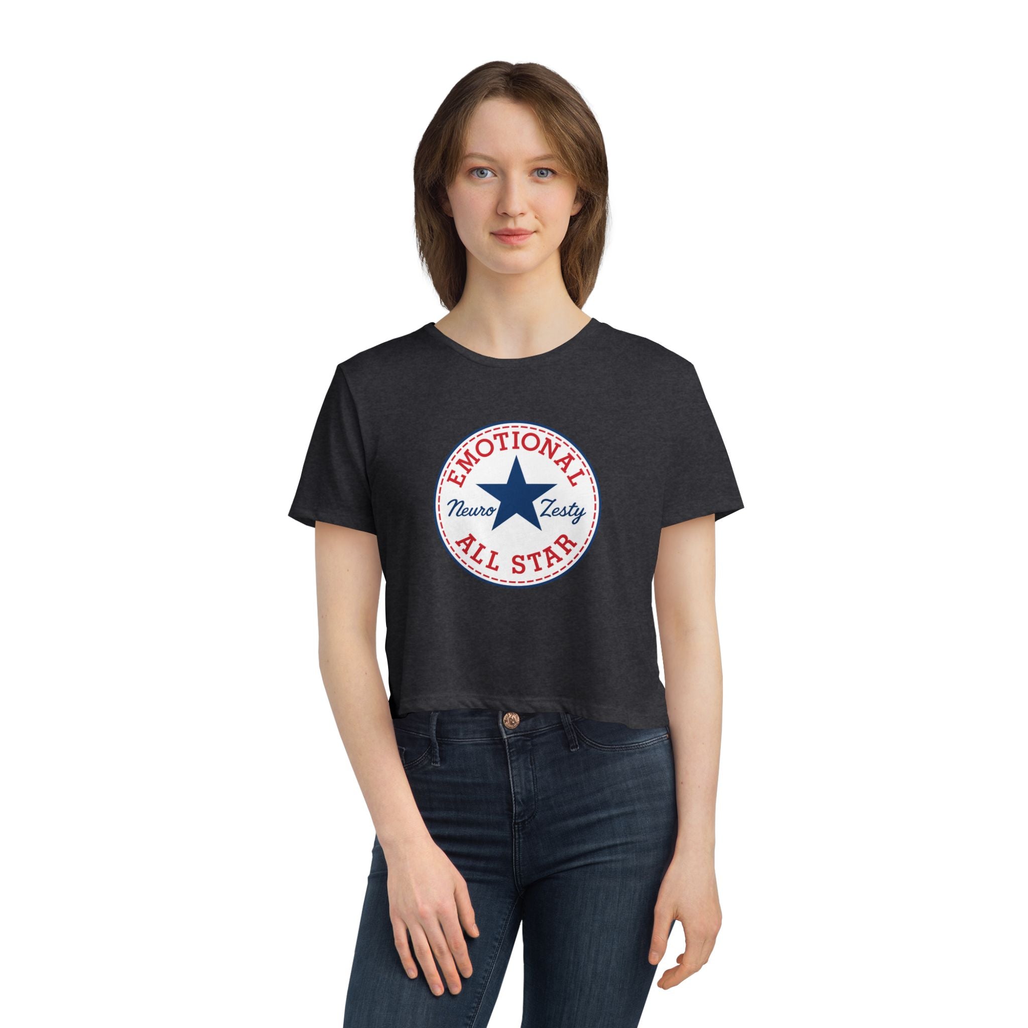 Emotional All-Star – Flowy Cropped T-Shirt for Big Feelings