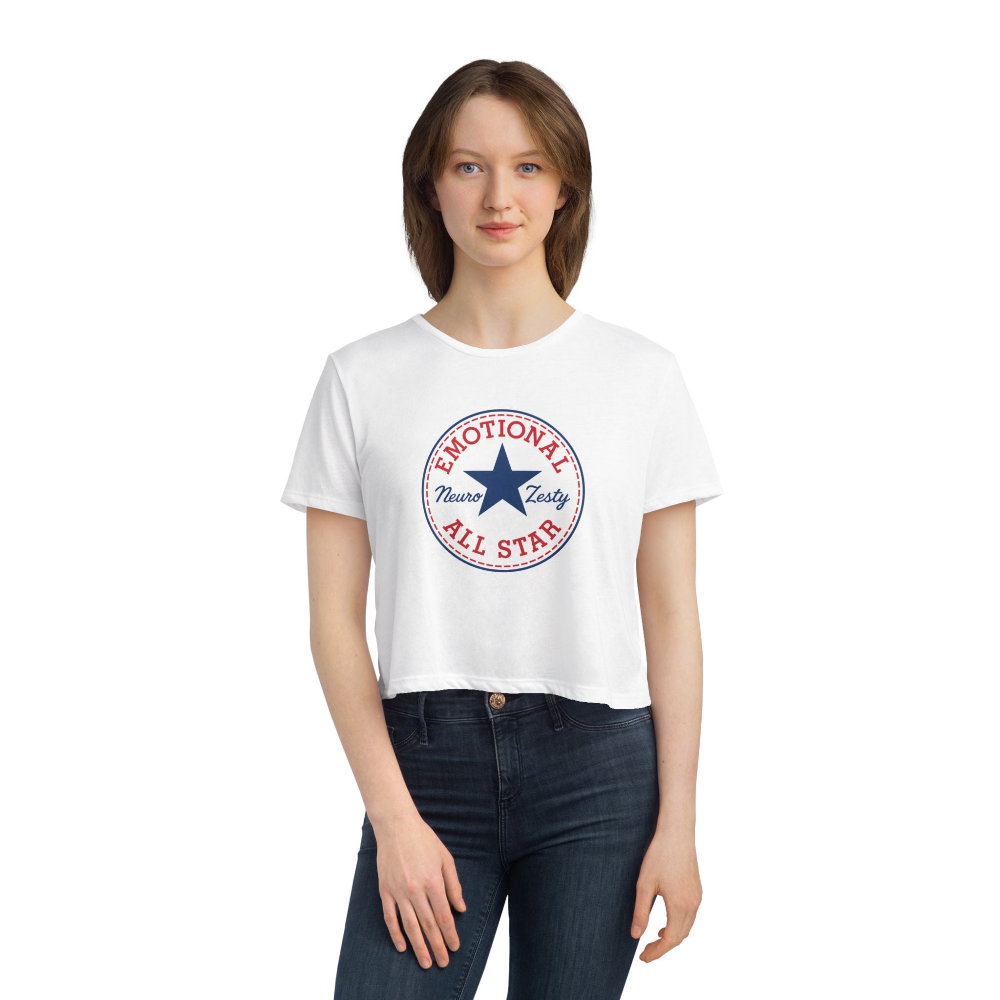 Emotional All-Star – Flowy Cropped T-Shirt for Big Feelings