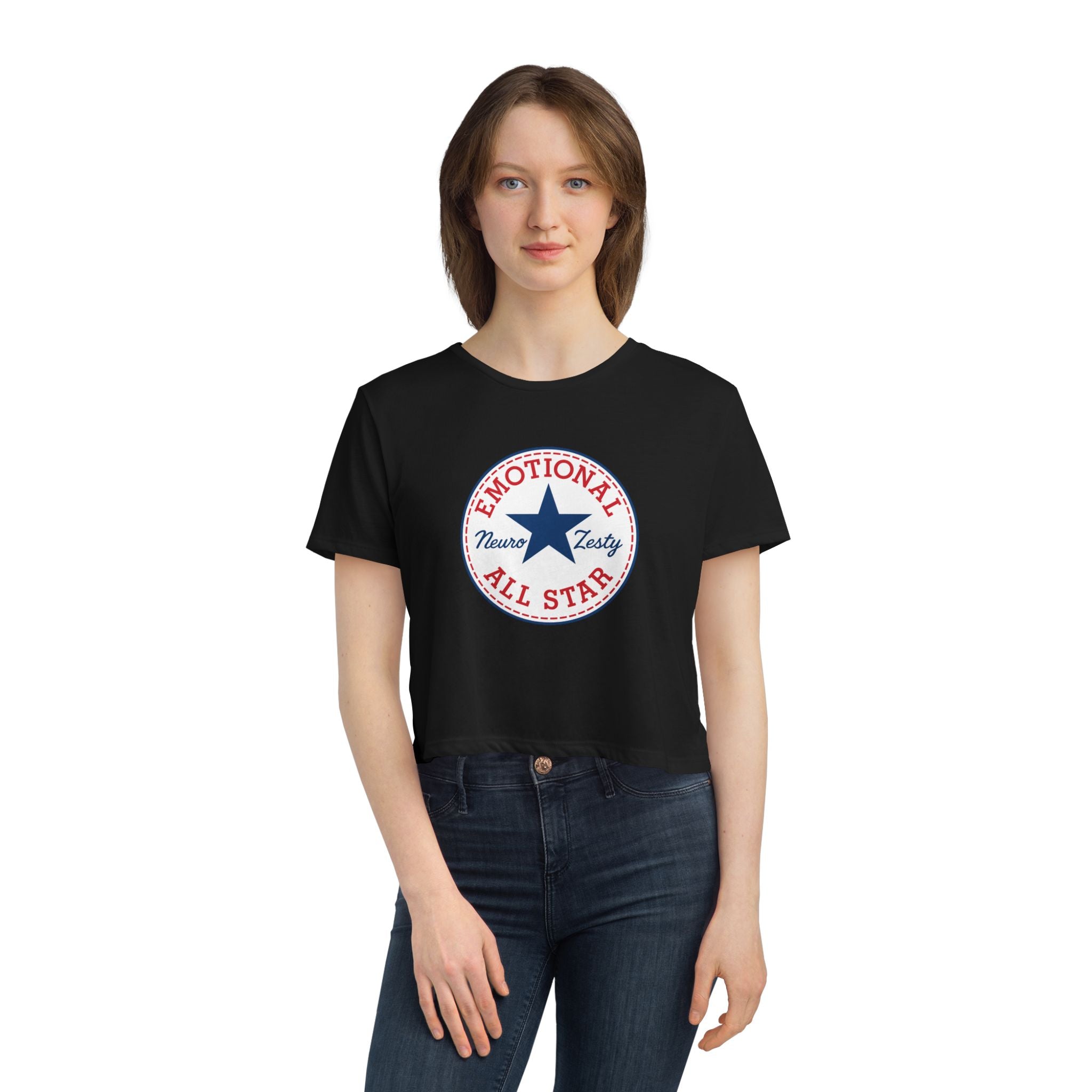 Emotional All-Star – Flowy Cropped T-Shirt for Big Feelings