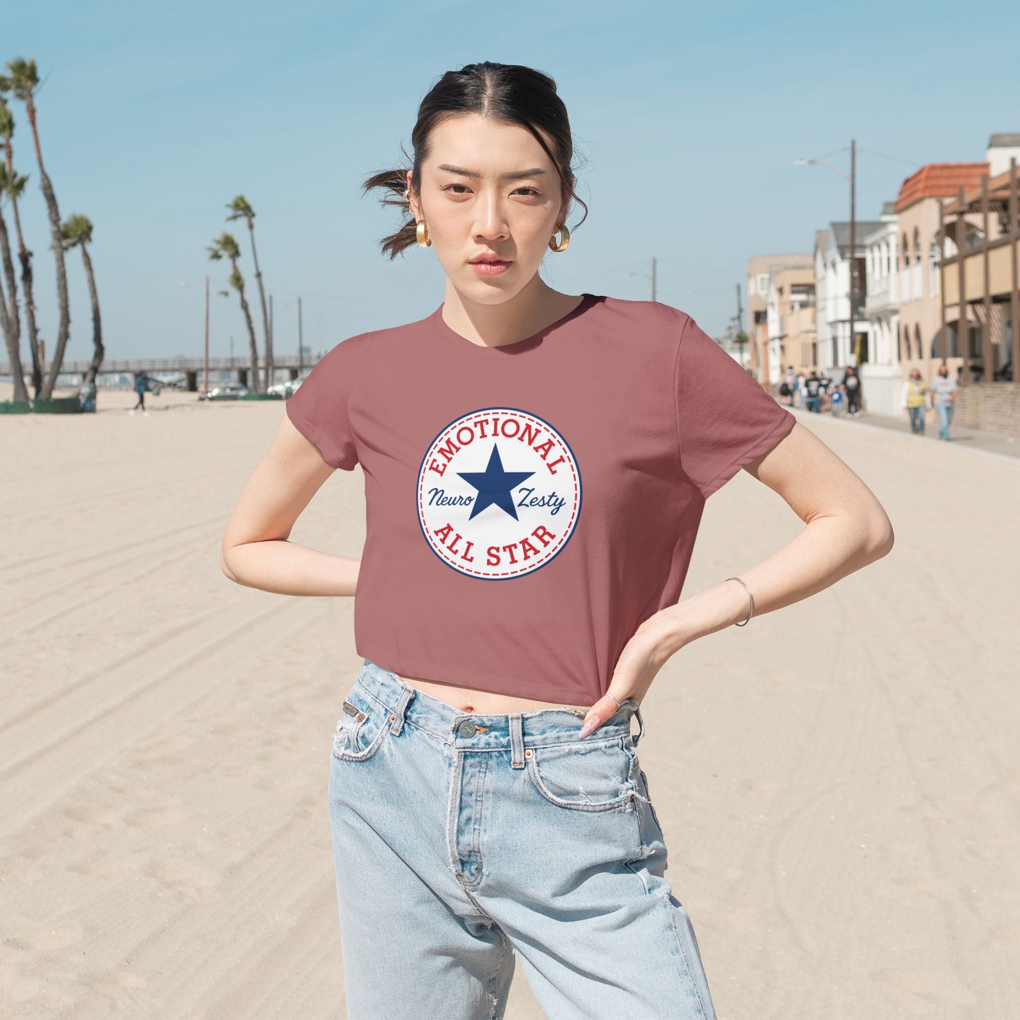 Emotional All-Star – Flowy Cropped T-Shirt for Big Feelings