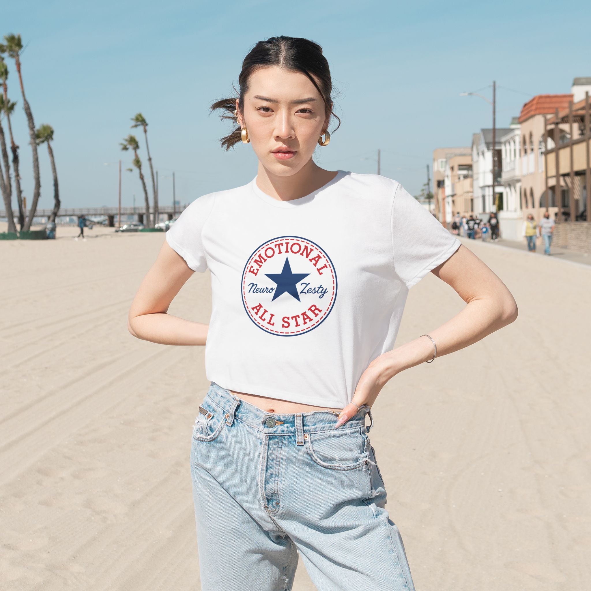 Emotional All-Star – Flowy Cropped T-Shirt for Big Feelings